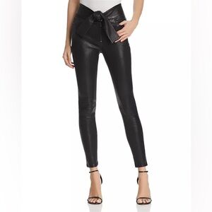 Frame Denim Black Tie-Waist Leather Skinny Pant